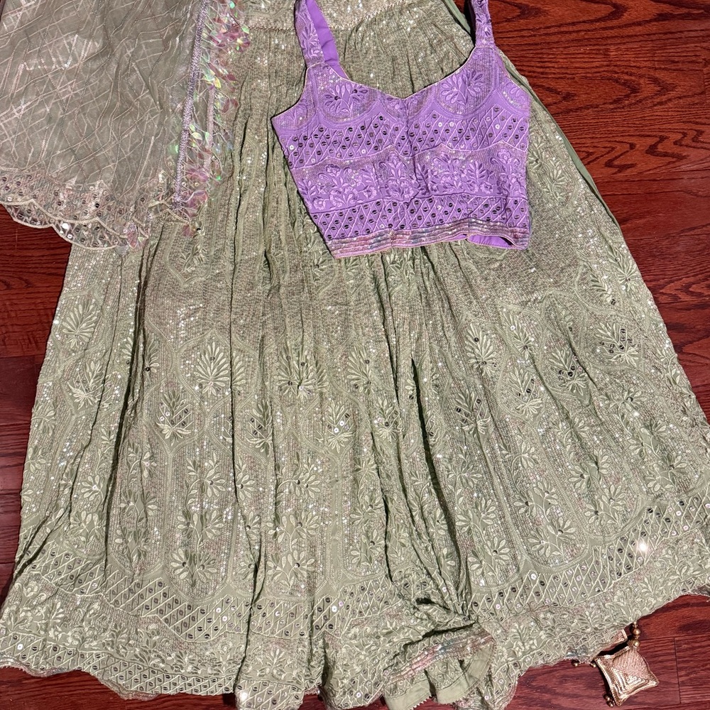 Elegant Green and Purple lengha